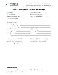 Form 5 Individualized Education Program (Iep) - Vermont