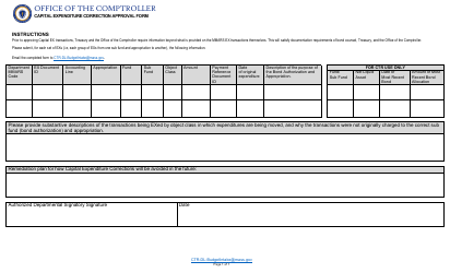 Document preview: Capital Expenditure Correction Approval Form - Massachusetts
