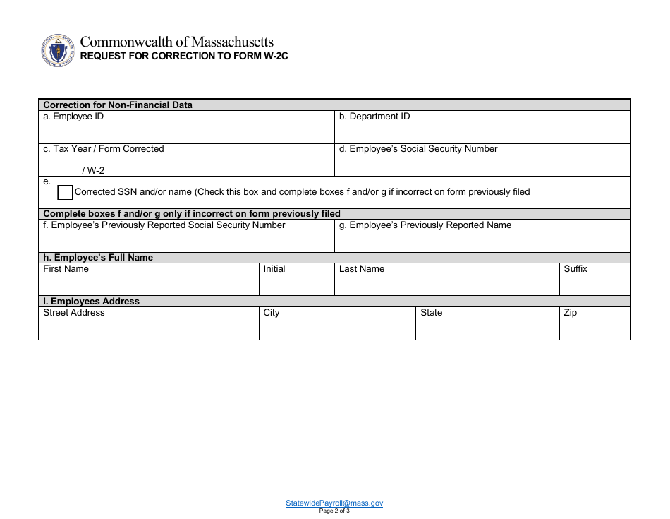 Massachusetts Request For Correction To Form W 2c Fill Out Sign Online And Download Pdf 1165