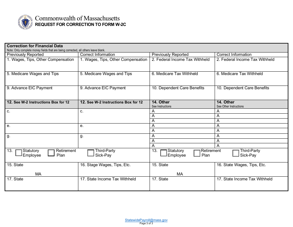 Massachusetts Request for Correction to Form W-2c - Fill Out, Sign ...