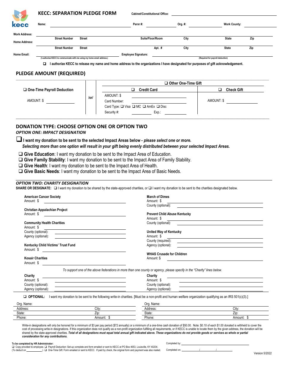 Kecc: Separation Pledge Form - Kentucky, Page 1