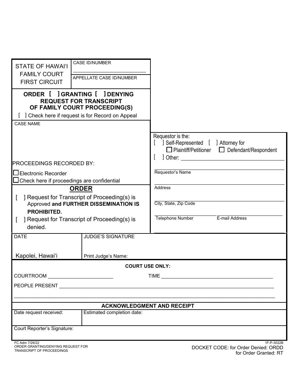 Form 1F-P-3022B Proposed Order Regarding Request for Transcript of Family Court Proceeding(S) - Florida, Page 2
