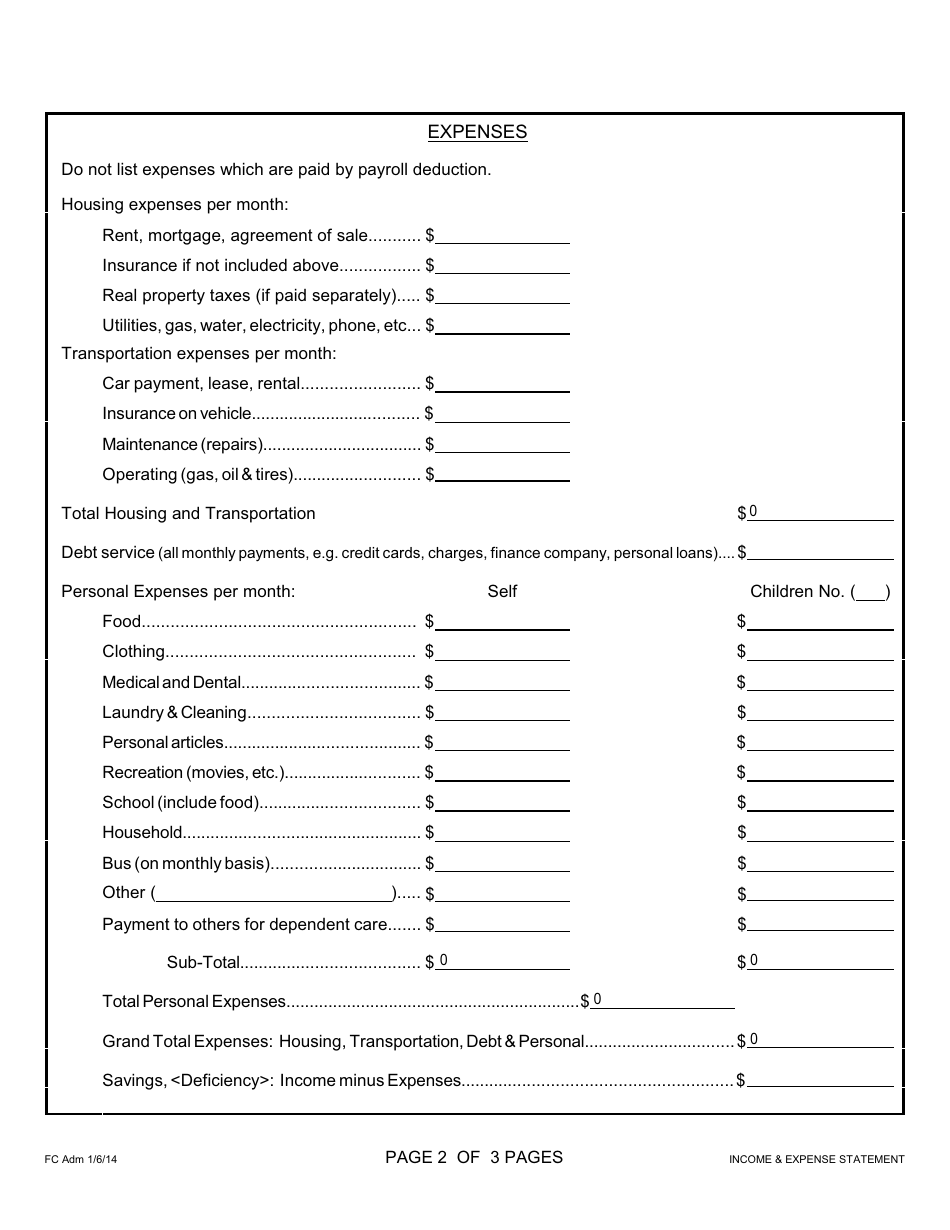Form 1F-P-081 Income and Expense Statement - Hawaii, Page 3