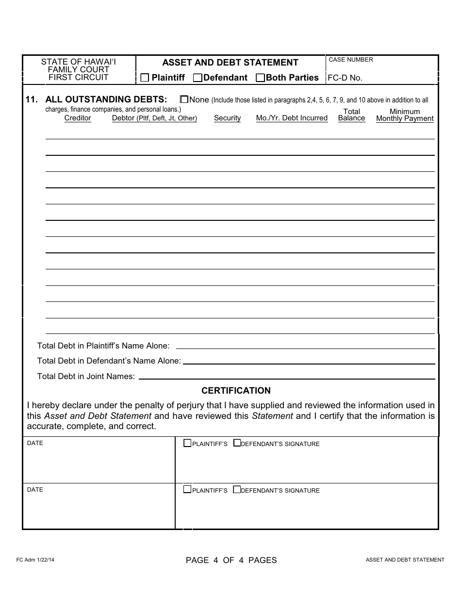 Form 1F-P-063 Asset and Debt Statement (Form Only) - Hawaii, Page 5