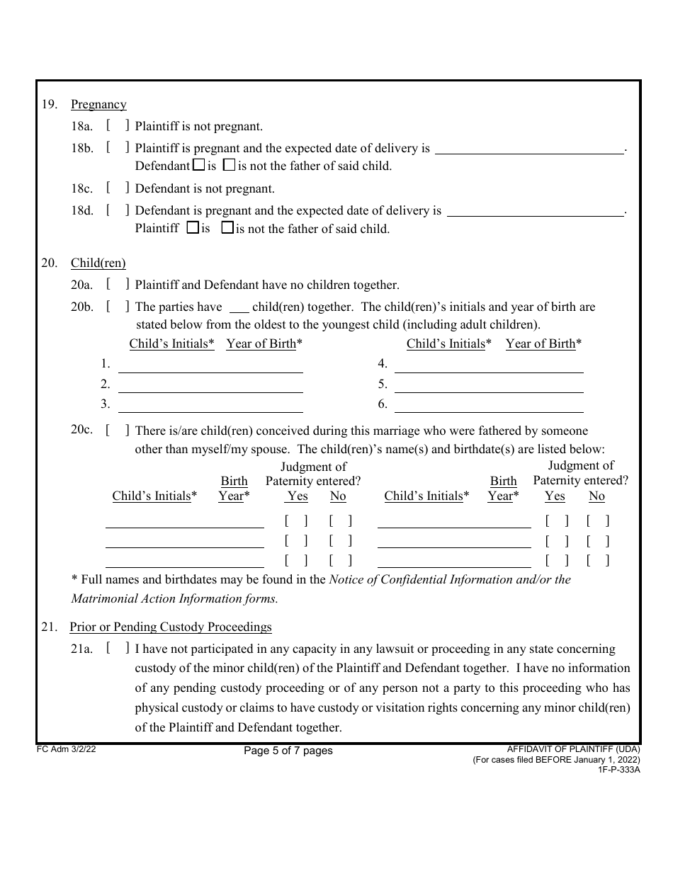 Form 1F-P-333A Affidavit of Plaintiff (For Cases Filed Before January 1, 2022) - Hawaii, Page 5