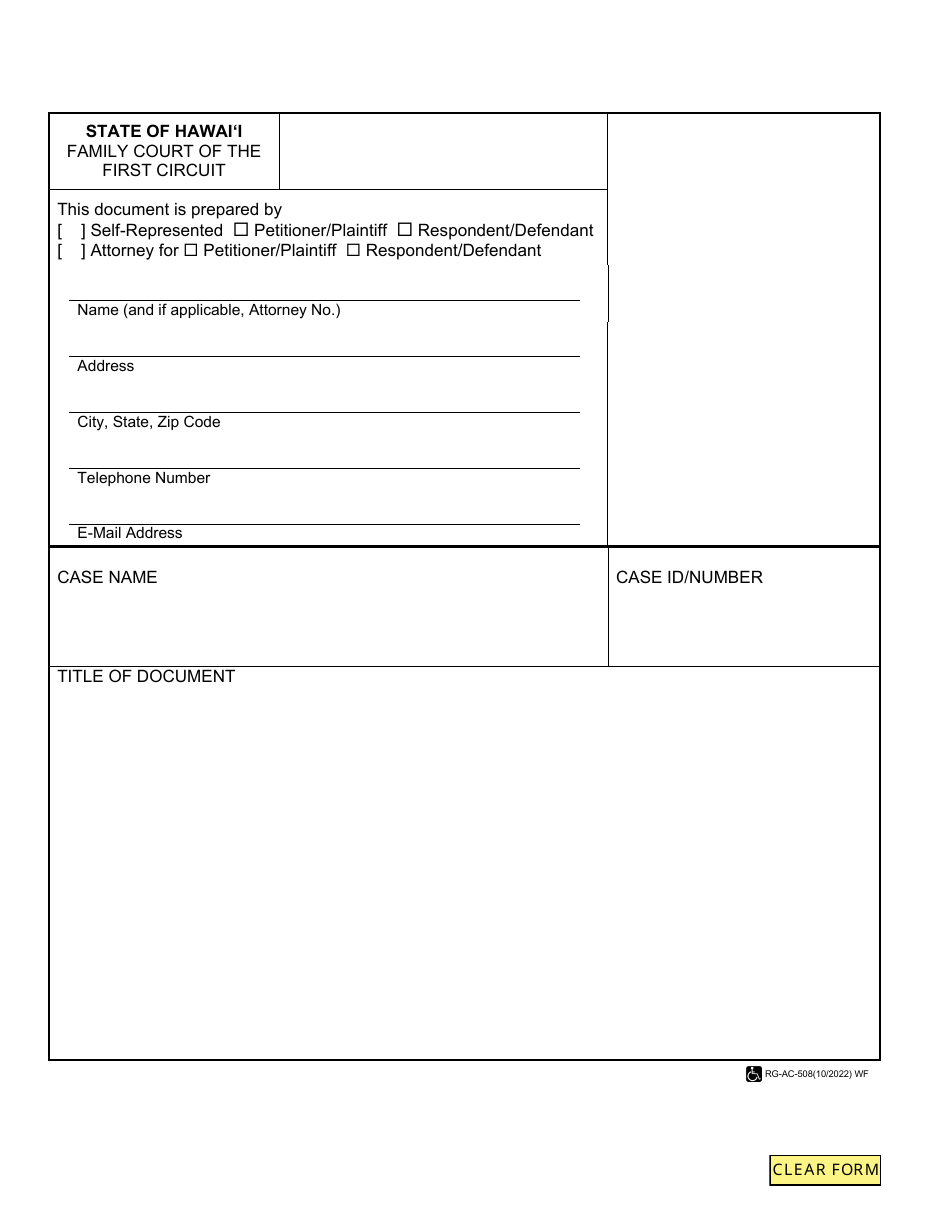 Form 1F-P-704 Custody / Visitation Statement - Hawaii, Page 1