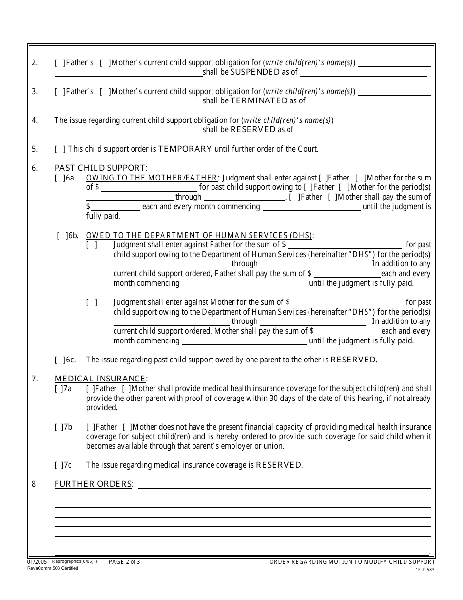 Form 1F-P-583 Order Regarding Motion to Modify Child Support - Hawaii, Page 3