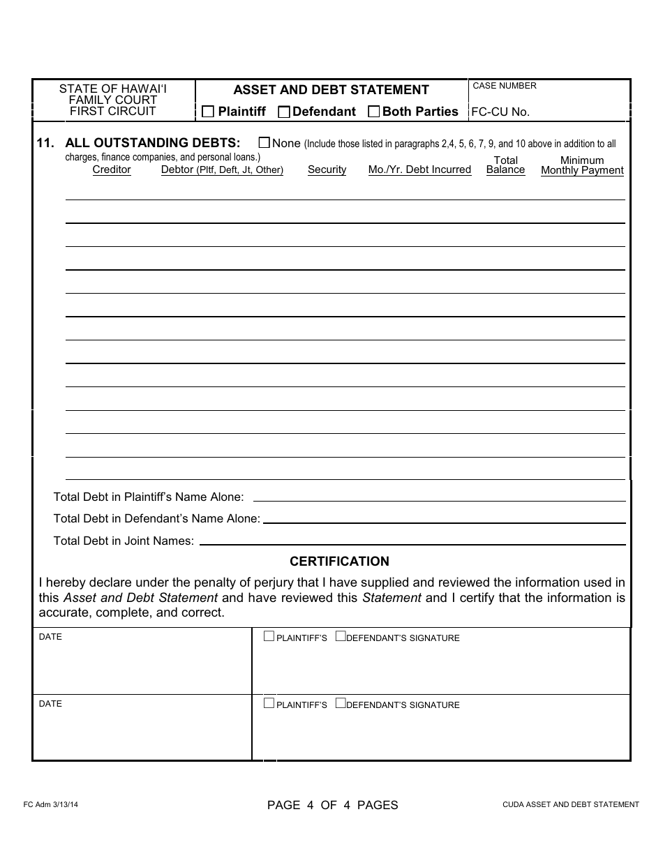 Form 1F-P-840 Asset and Debt Statement - Hawaii, Page 5