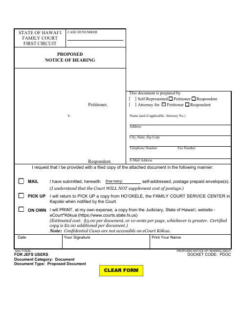 Form 1F-P-751 Proposed Notice of Hearing - Hawaii