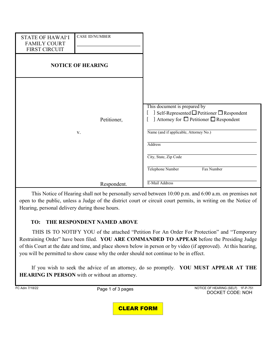 Form 1F-P-751 Proposed Notice of Hearing - Hawaii, Page 2