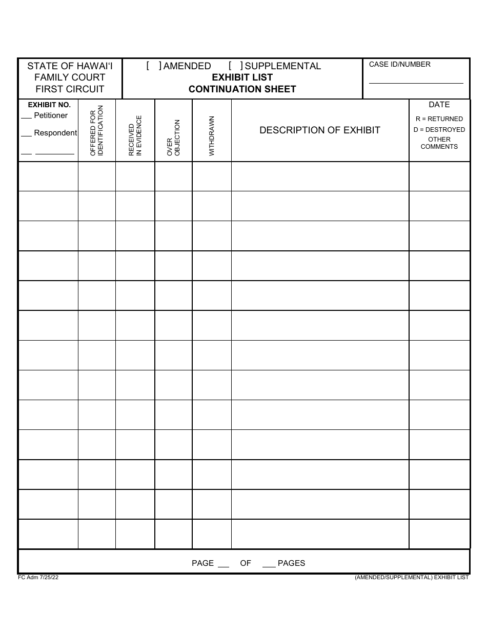 Form 1F-P-061 Proposed Exhibit List and Exhibit List Continuation Sheet - Hawaii, Page 3