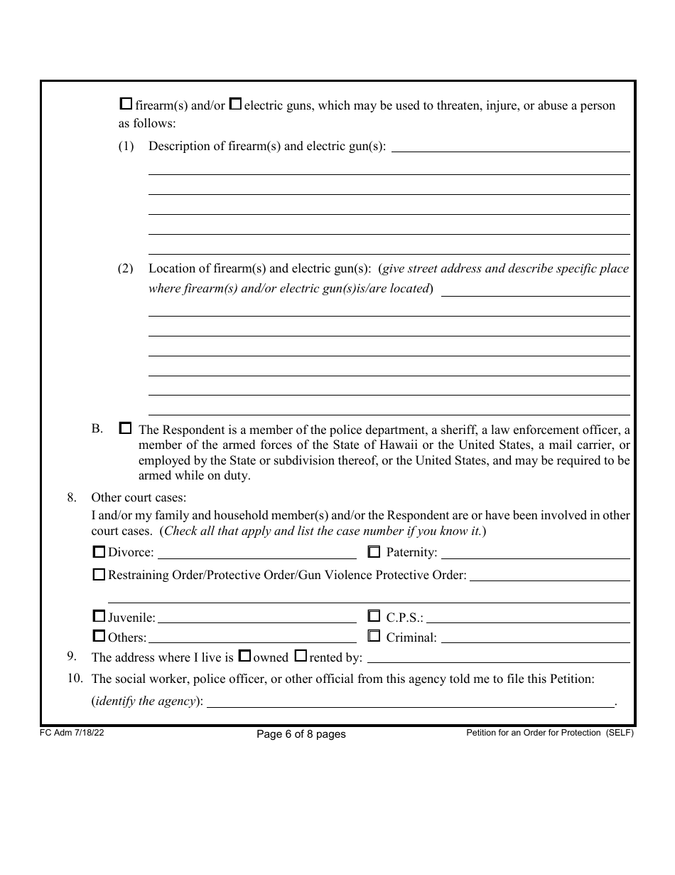 Form 1F-P-752A Petition for an Order for Protection - Hawaii, Page 6