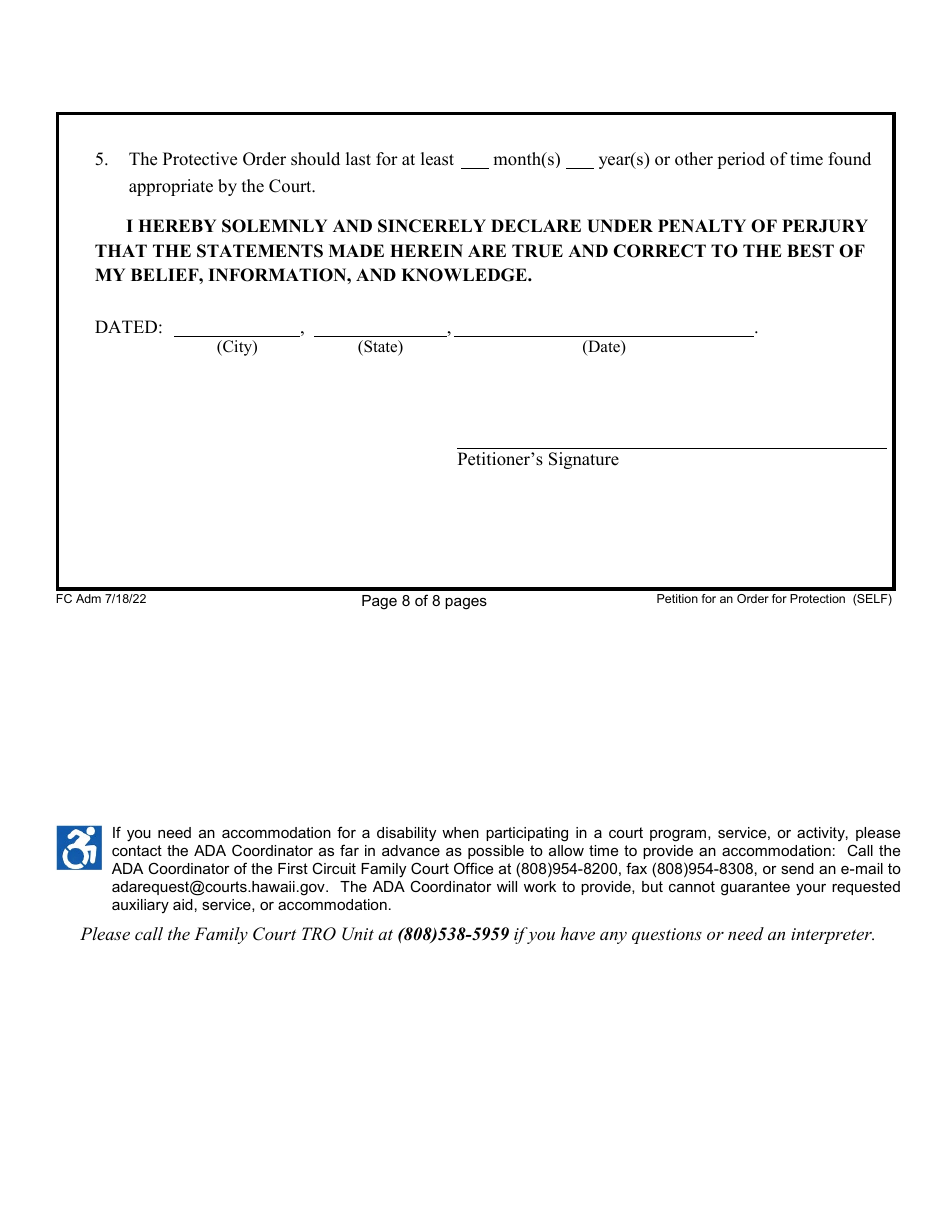 Form 1F-P-752A Petition for an Order for Protection - Hawaii, Page 8