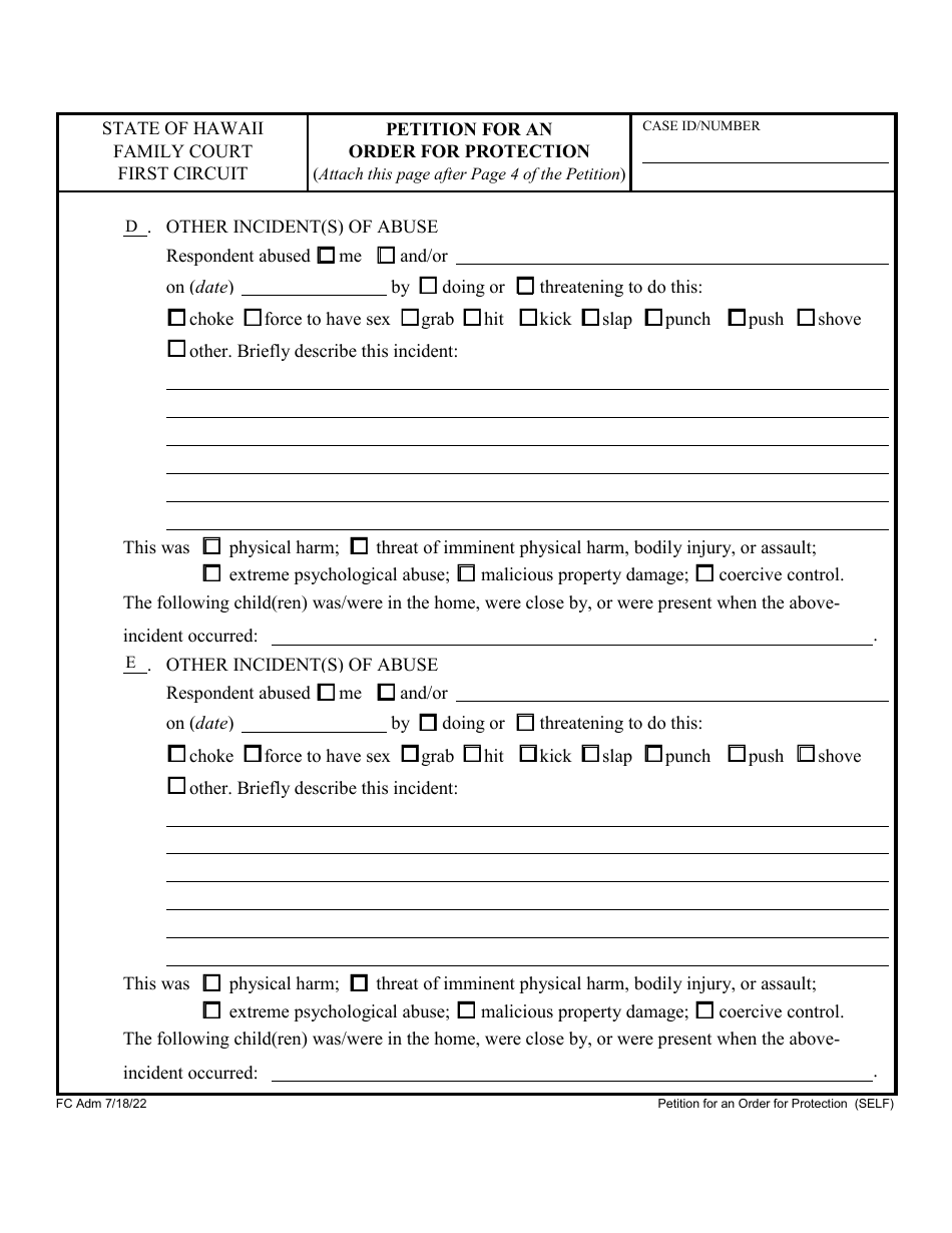 Form 1F-P-752A Petition for an Order for Protection - Hawaii, Page 9