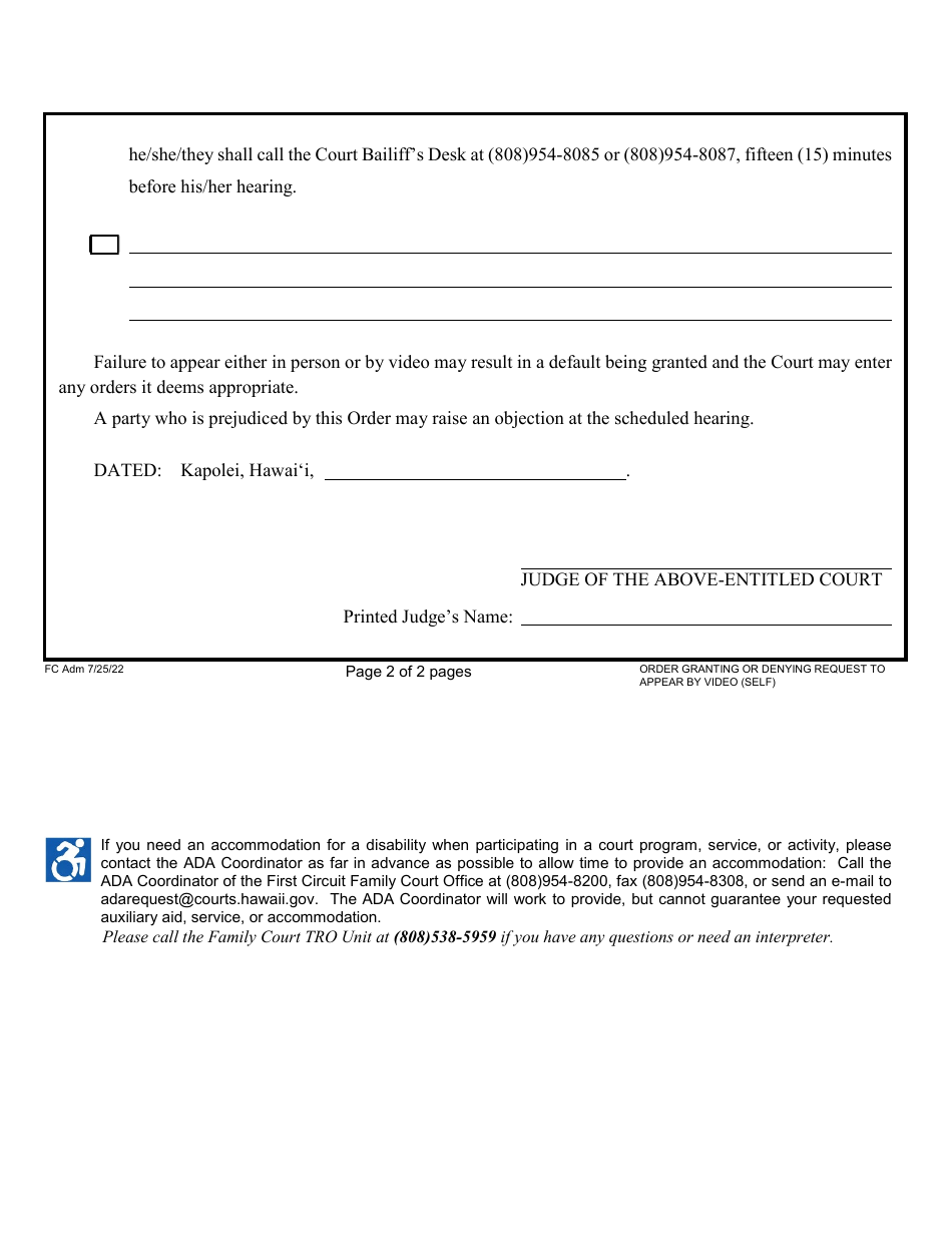 Proposed Order Regarding Ex Parte Request to Appear by Video - Hawaii, Page 3