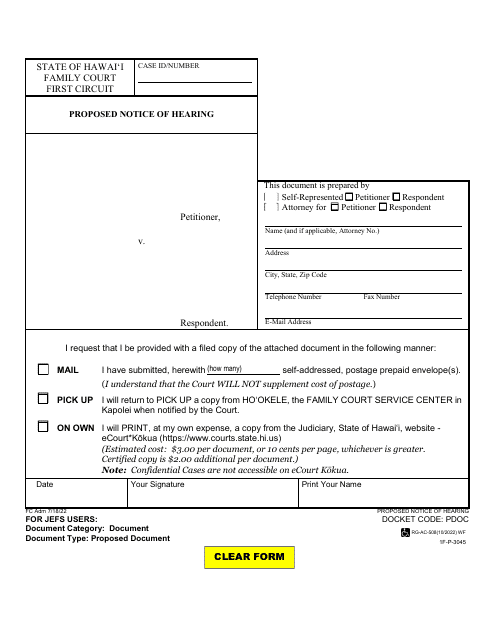 Form 1F-P-3045 Proposed Notice of Hearing - Hawaii
