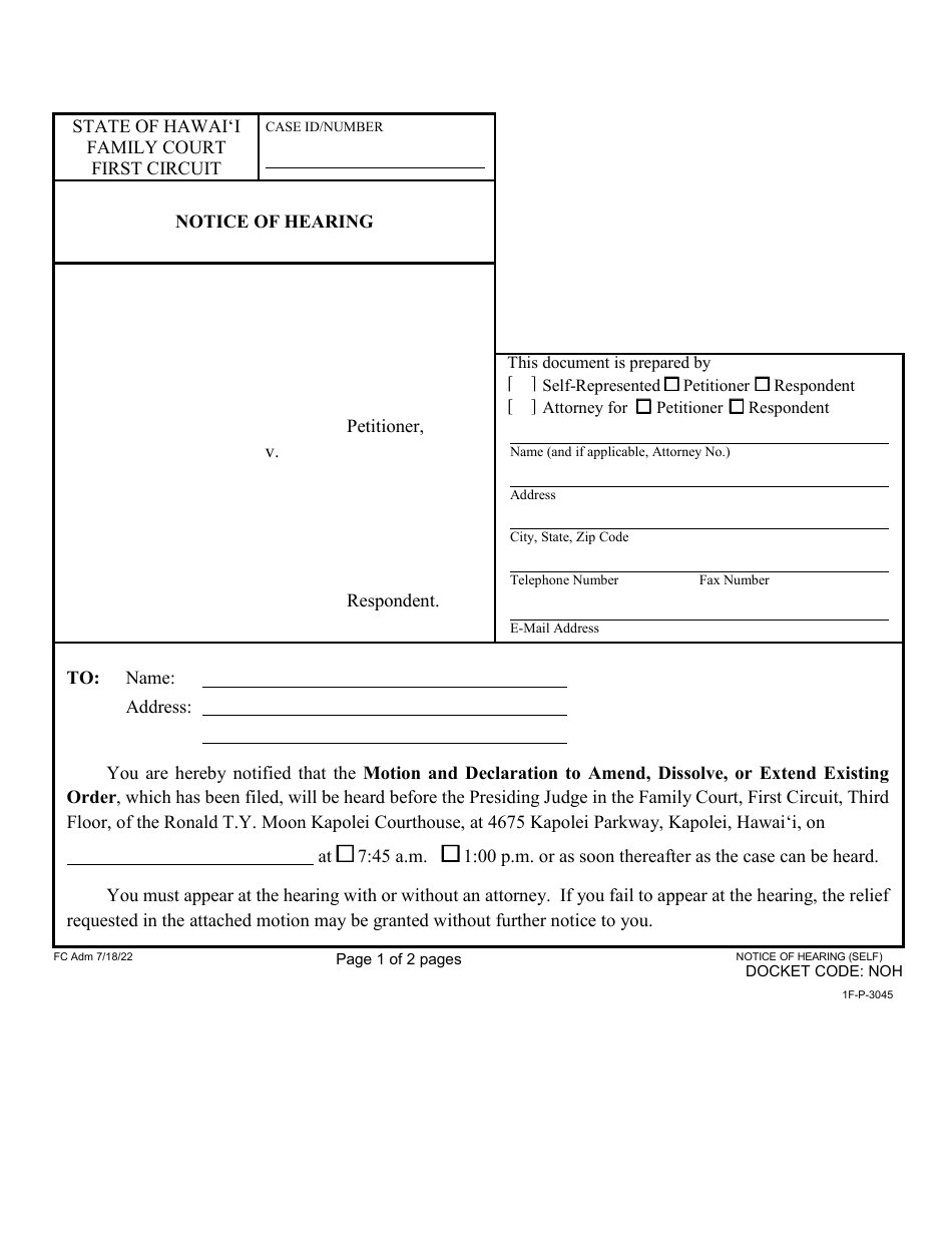 Form 1F-P-3045 Proposed Notice of Hearing - Hawaii, Page 2