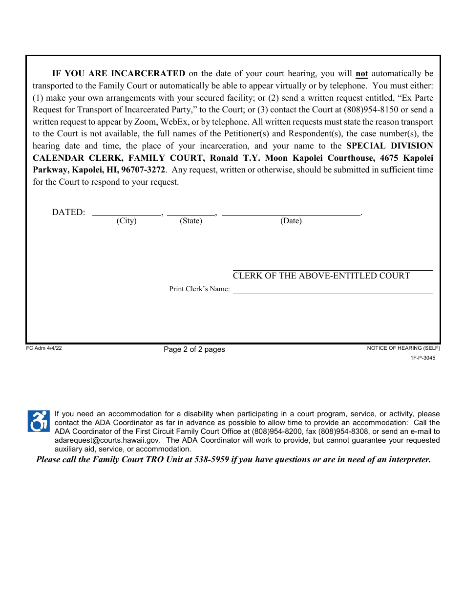 Form 1F-P-3045 Proposed Notice of Hearing - Hawaii, Page 3