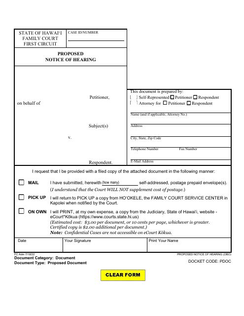 Form 1F-P-757C Proposed Notice of Hearing - Hawaii