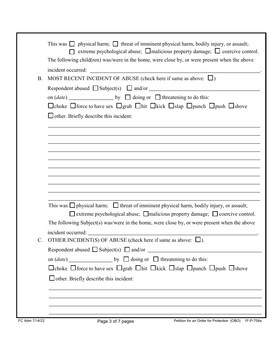 Form 1F-P-754A Petition for an Order for Protection on Behalf of Family or Household Member(S) - Hawaii, Page 3