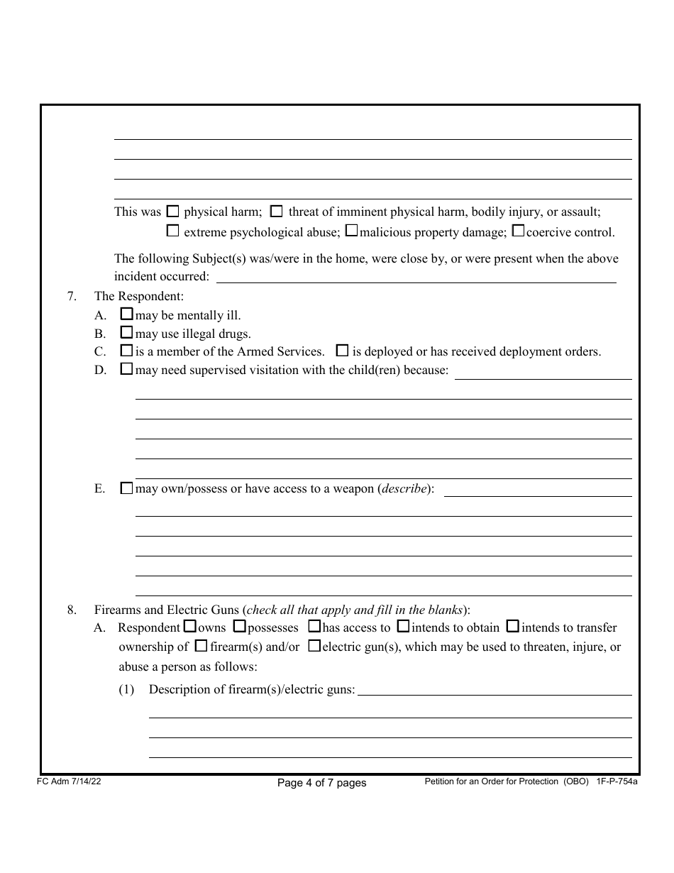 Form 1F-P-754A Petition for an Order for Protection on Behalf of Family or Household Member(S) - Hawaii, Page 4