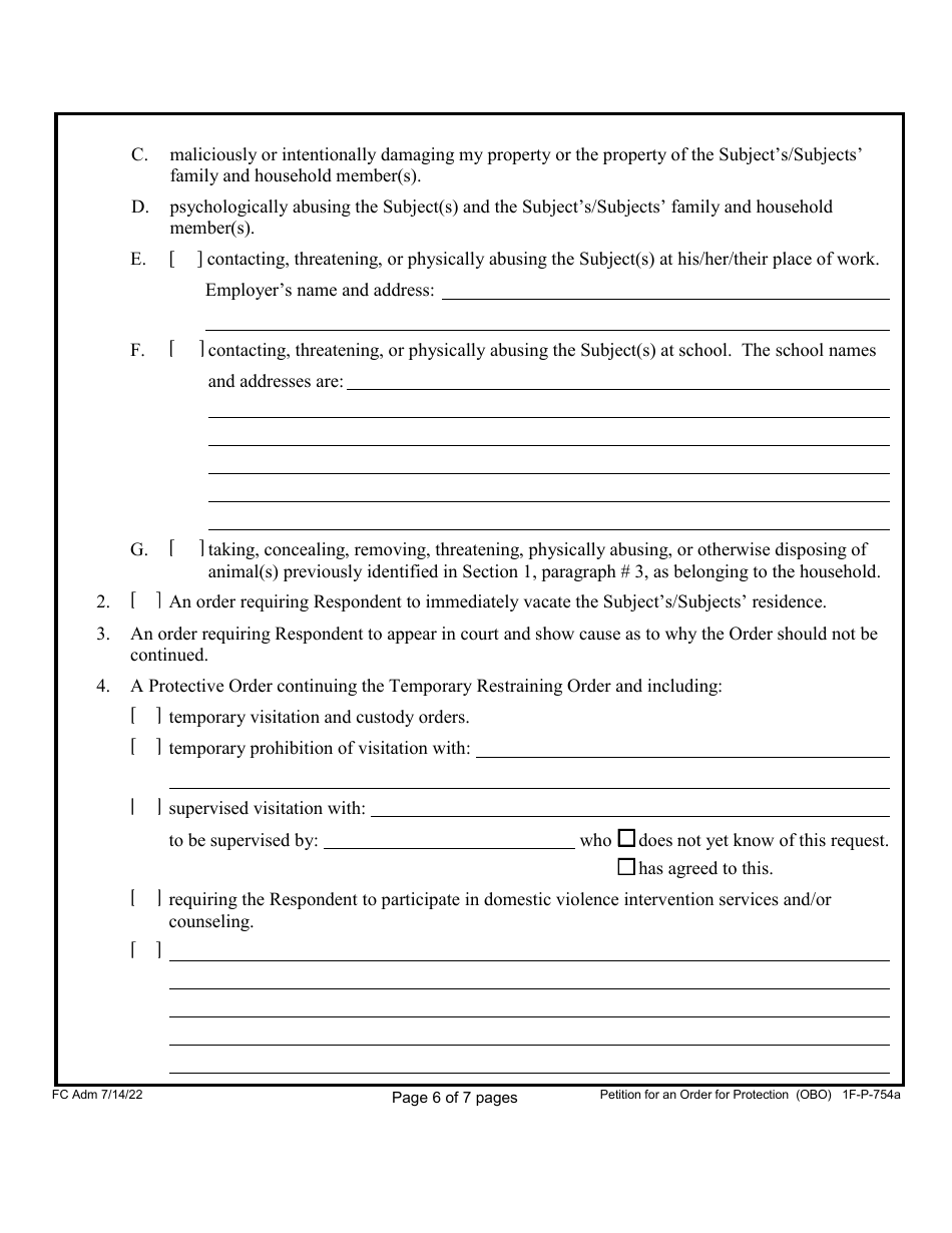 Form 1F-P-754A Petition for an Order for Protection on Behalf of Family or Household Member(S) - Hawaii, Page 6