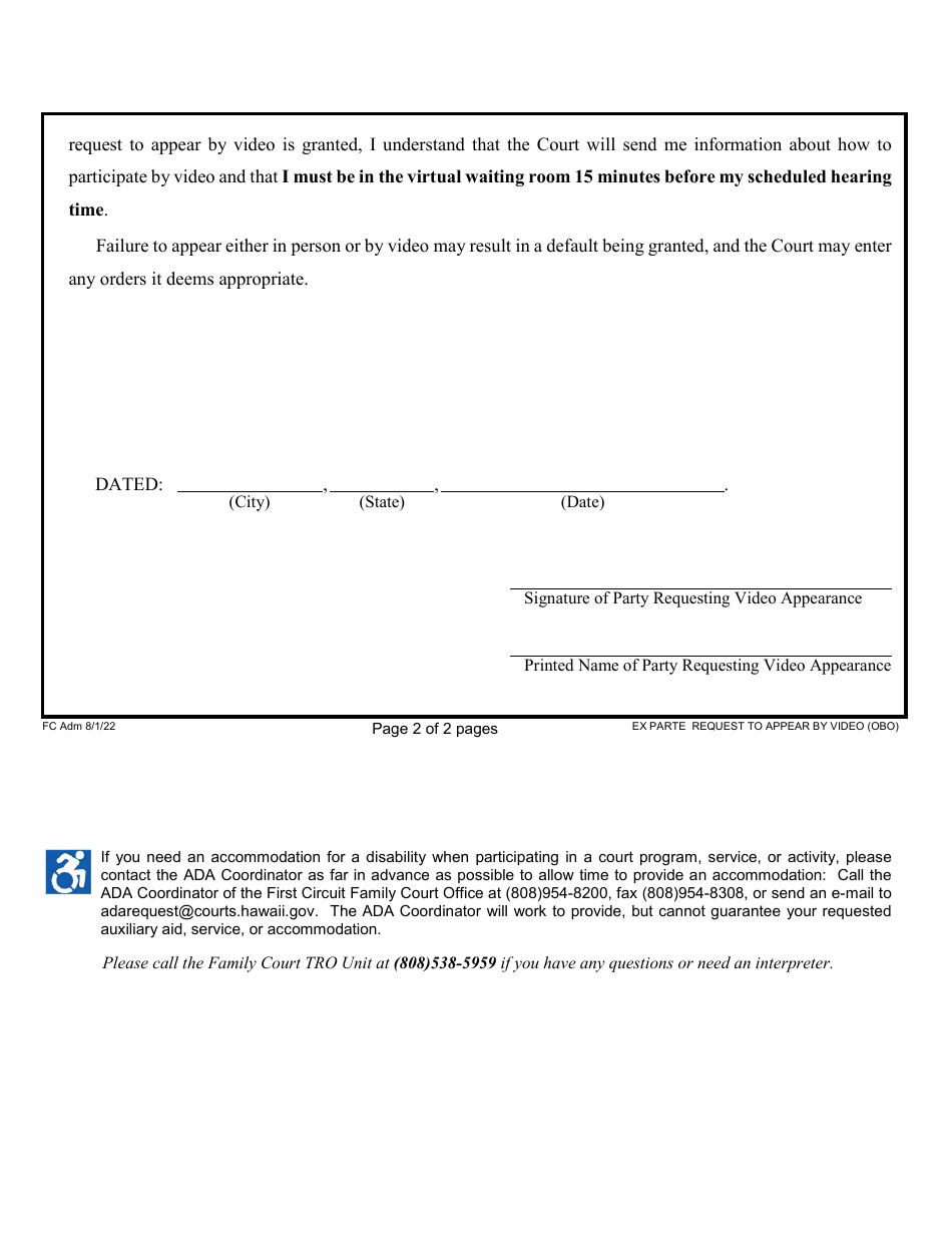 Ex Parte Request to Appear by Video - Hawaii, Page 2