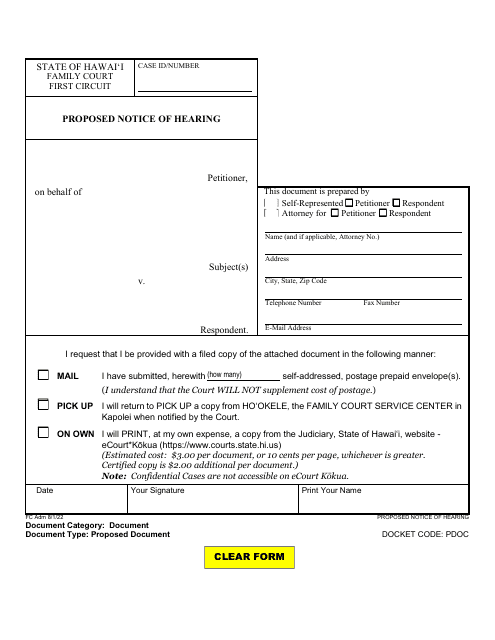 Form 1F-P-753B Proposed Notice of Hearing - Hawaii
