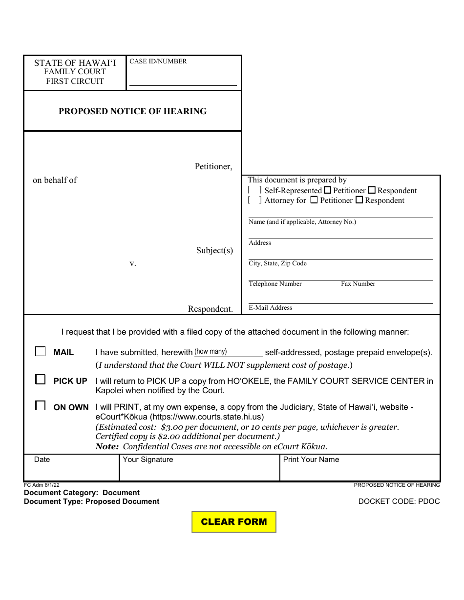 Form 1F-P-753B Proposed Notice of Hearing - Hawaii, Page 1