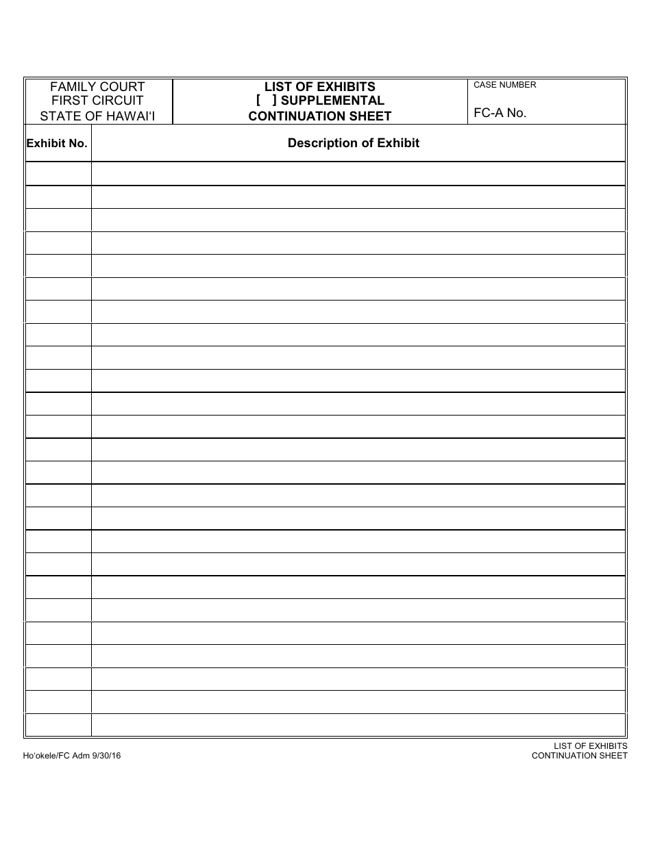 Form 1F-P-1057 List of Exhibits - Hawaii, Page 3