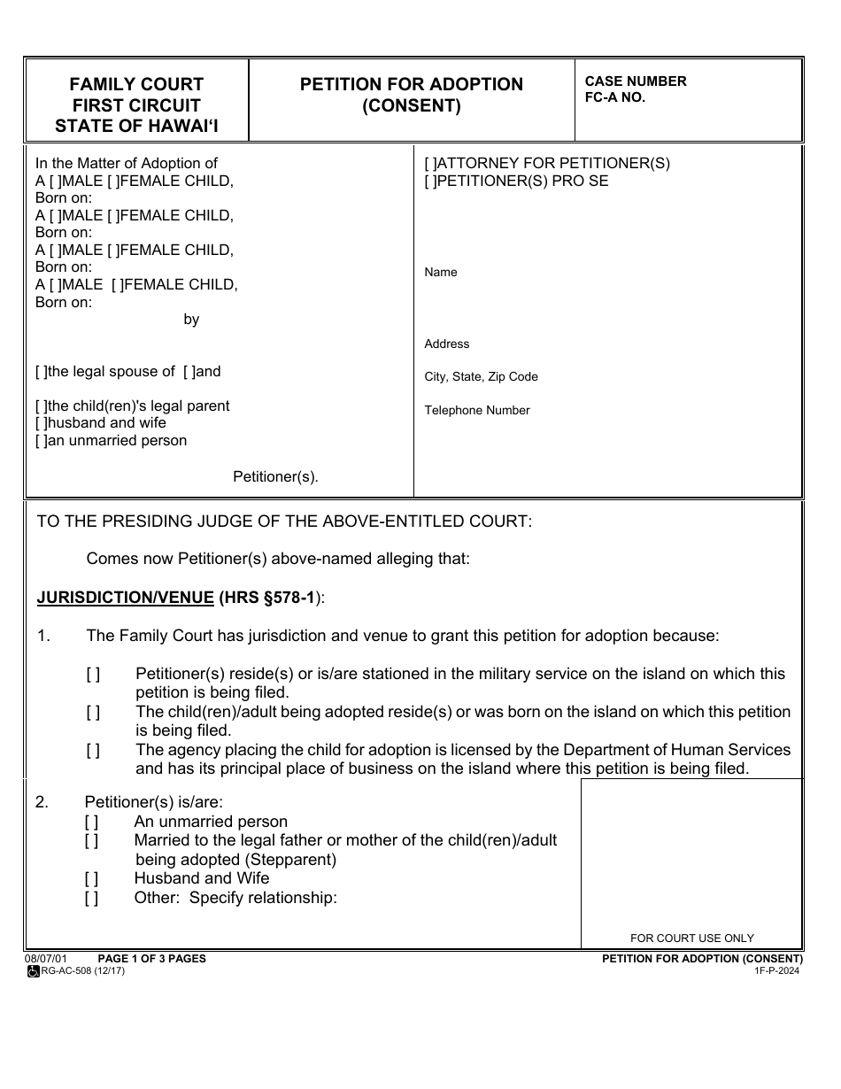 Form 1F-P-2024 Petition for Adoption (Consent) - Hawaii, Page 2