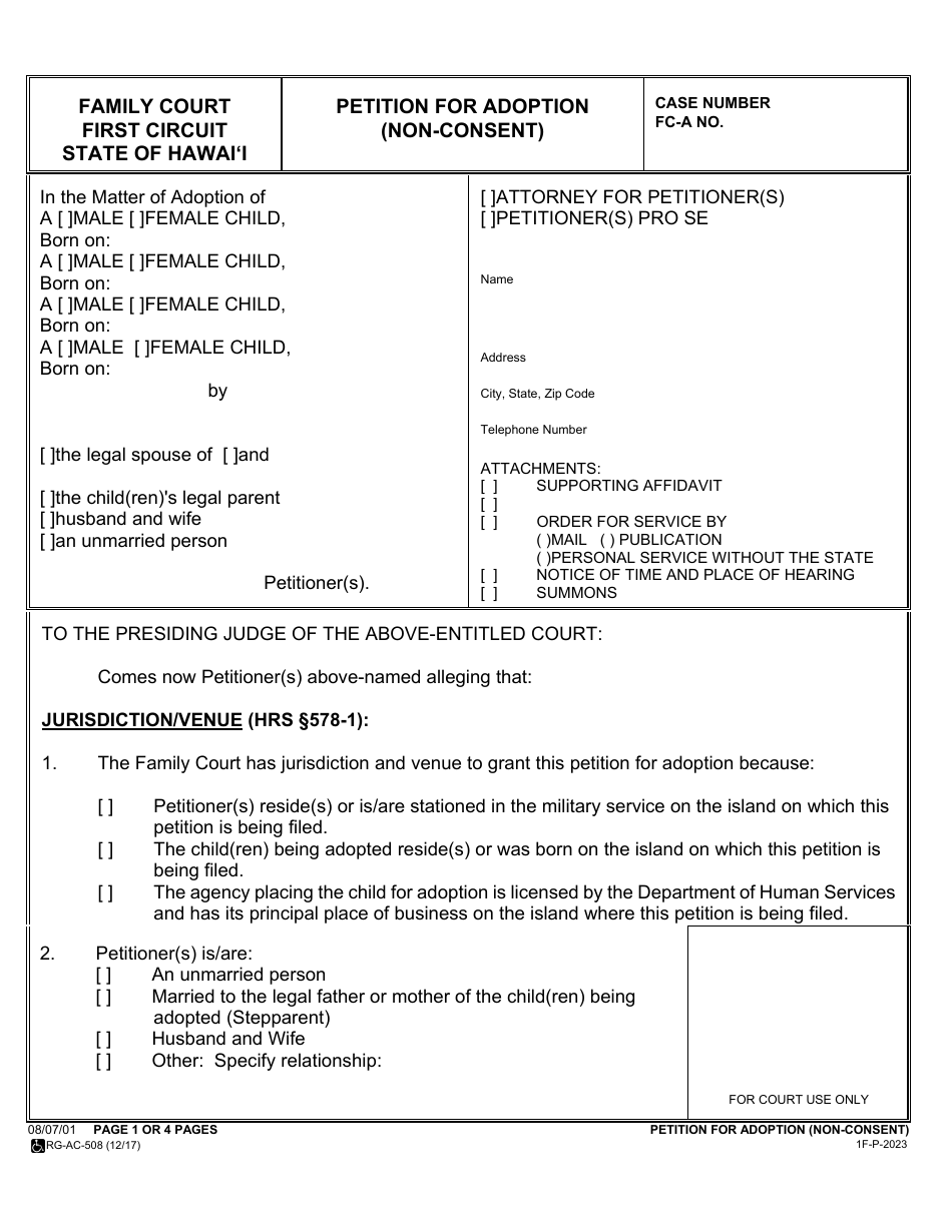 Form 1F-P-2023 Petition for Adoption (Non-consent) - Hawaii, Page 2