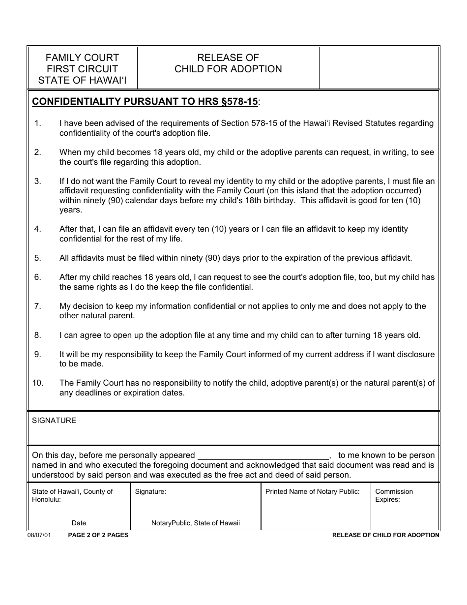 Form 1F-P-2021 Release of Child for Adoption - Hawaii, Page 3