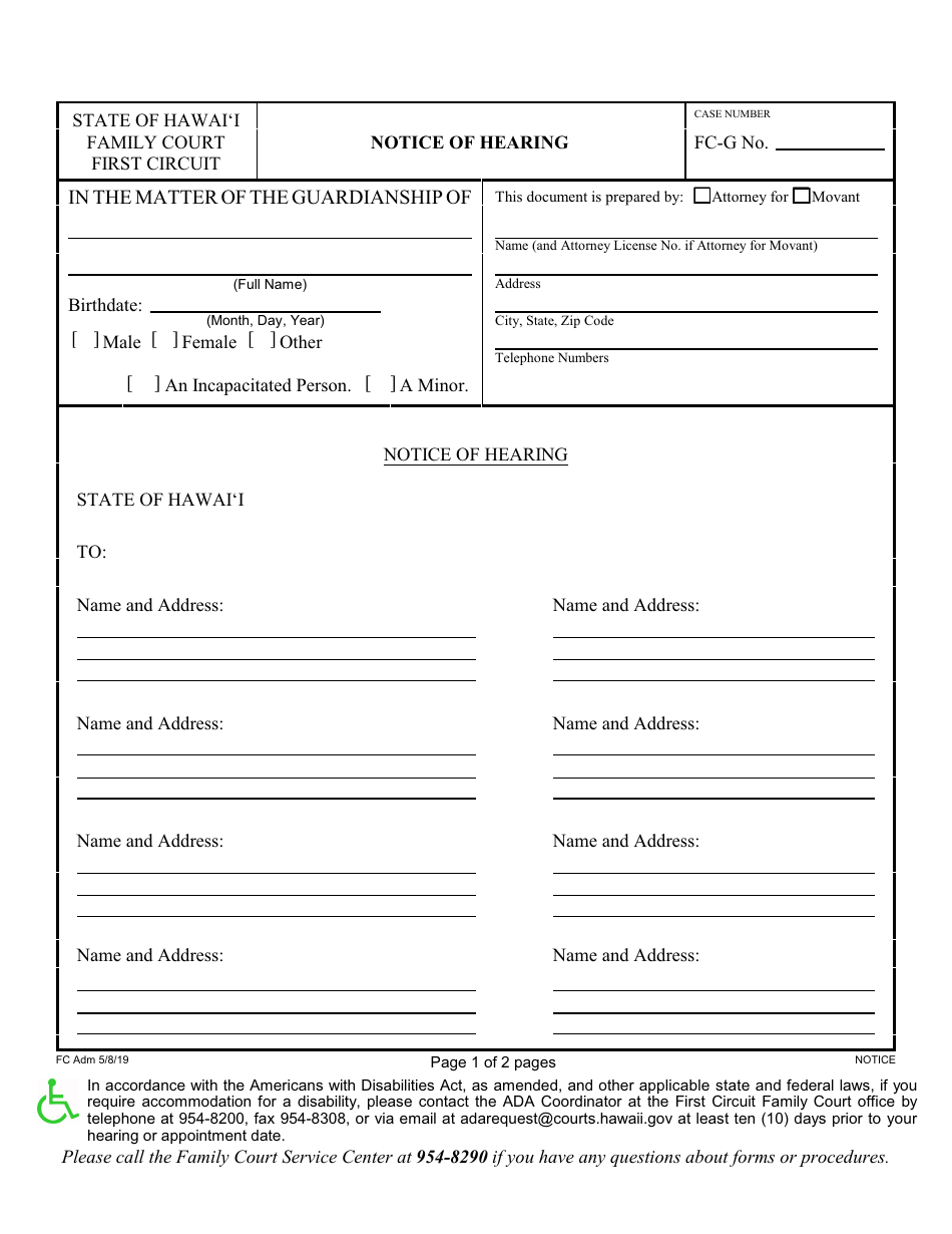 Form 1F-P-2057 Motion to Modify Order Appointing Guardian(S) / Terminate Guardianship; Notice of Hearing; and Certificate of Service - Hawaii, Page 3