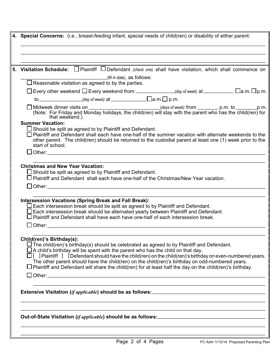 Form 1F-P-2005 Proposed Parenting Plan - Hawaii, Page 3