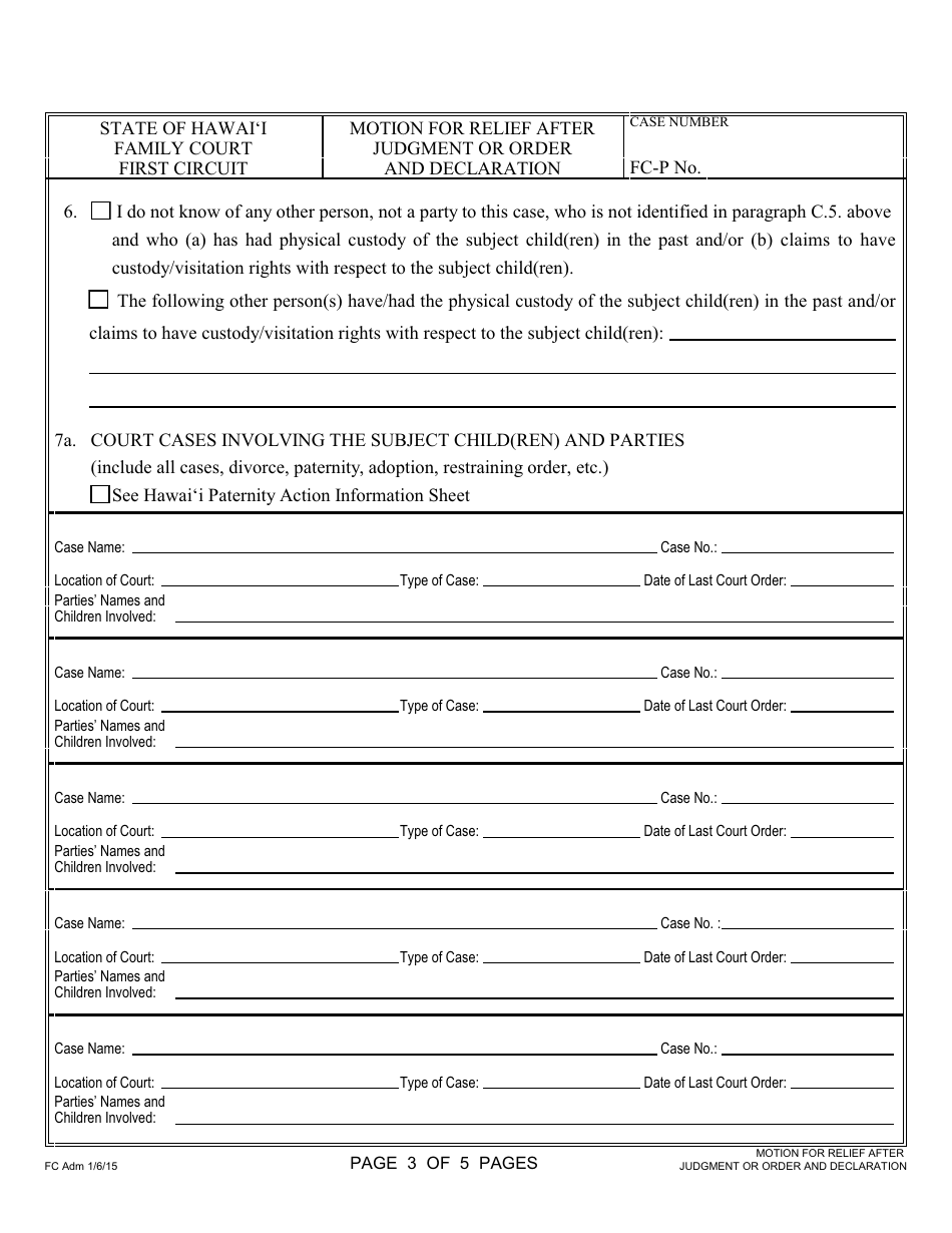 Form 1F-P-996 Motion for Relief After Judgment or Order and Declaration - Hawaii, Page 4