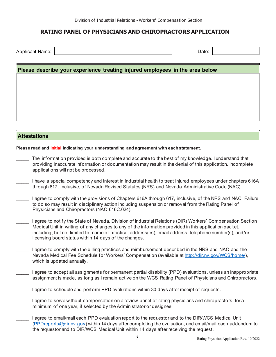Rating Panel of Physicians and Chiropractors Application - Nevada, Page 3