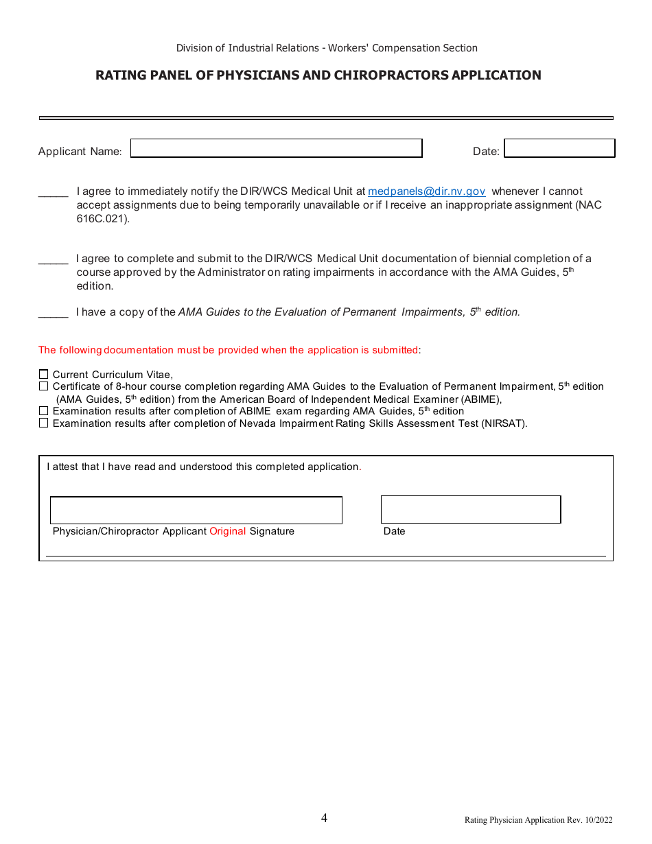 Rating Panel of Physicians and Chiropractors Application - Nevada, Page 4