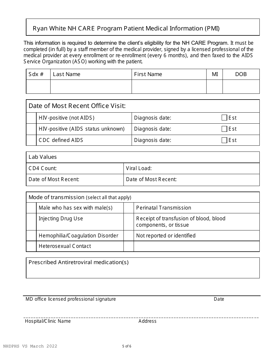 Nh Ryan White Care Application - New Hampshire, Page 5
