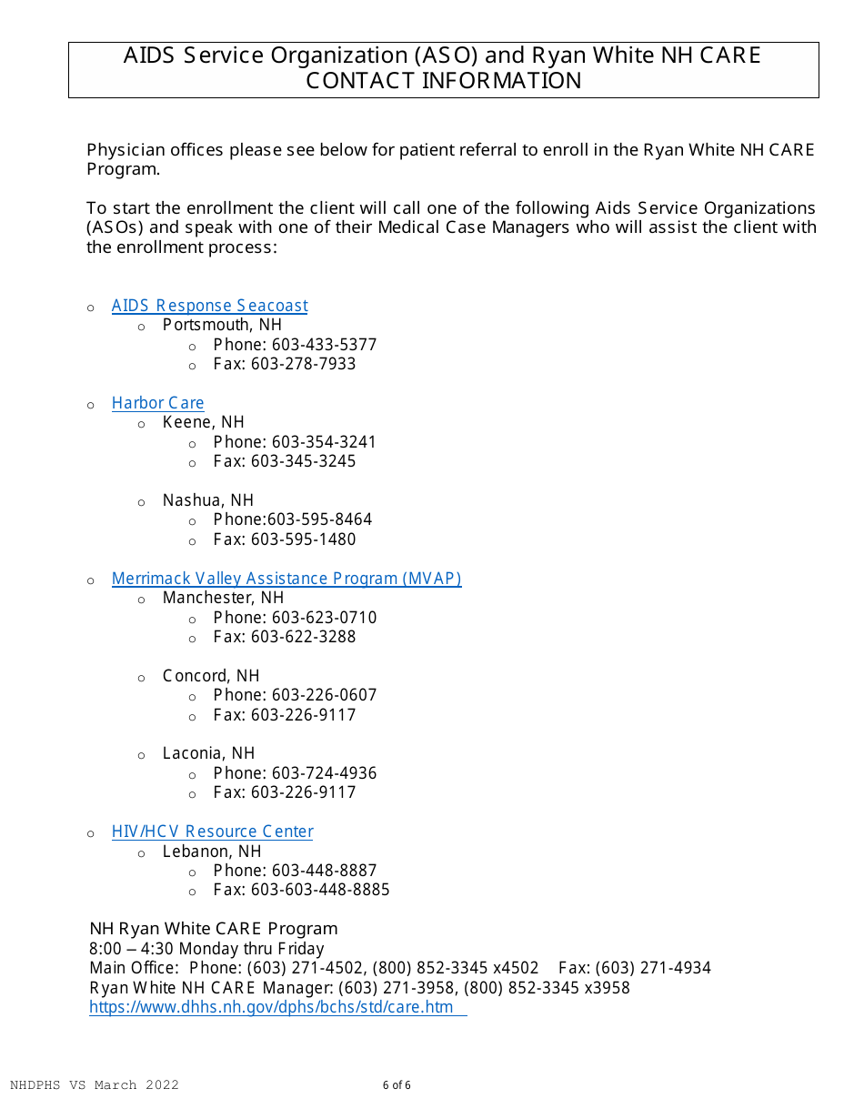 Nh Ryan White Care Application - New Hampshire, Page 6