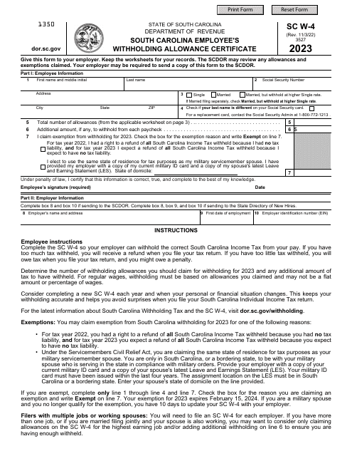 Form SC W-4 South Carolina Employee's Withholding Allowance Certificate - South Carolina, 2023