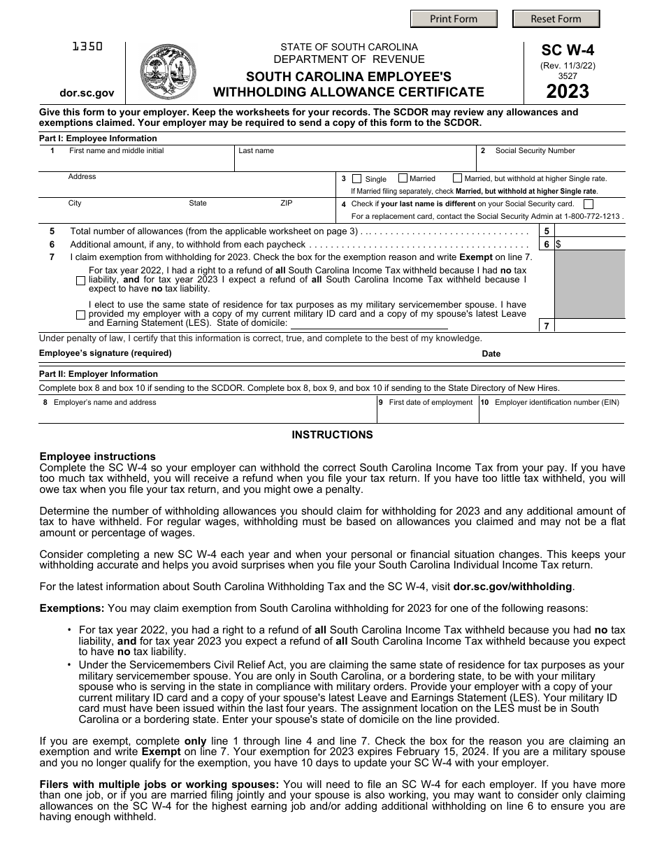 Form SC W-4 South Carolina Employees Withholding Allowance Certificate - South Carolina, Page 1
