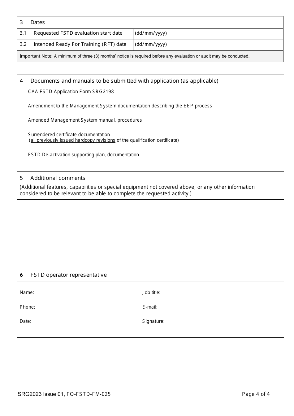 Form SRG2023 Application for Activities Related to Changes to Flight Simulation Training Devices / Organisation Operating Flight Simulation Training Devices Under Regulation (Eu) No 1178 / 2011 as Retained (And Amended in UK Domestic Law) Under the European Union (Withdrawal) Act 2018 - United Kingdom, Page 4