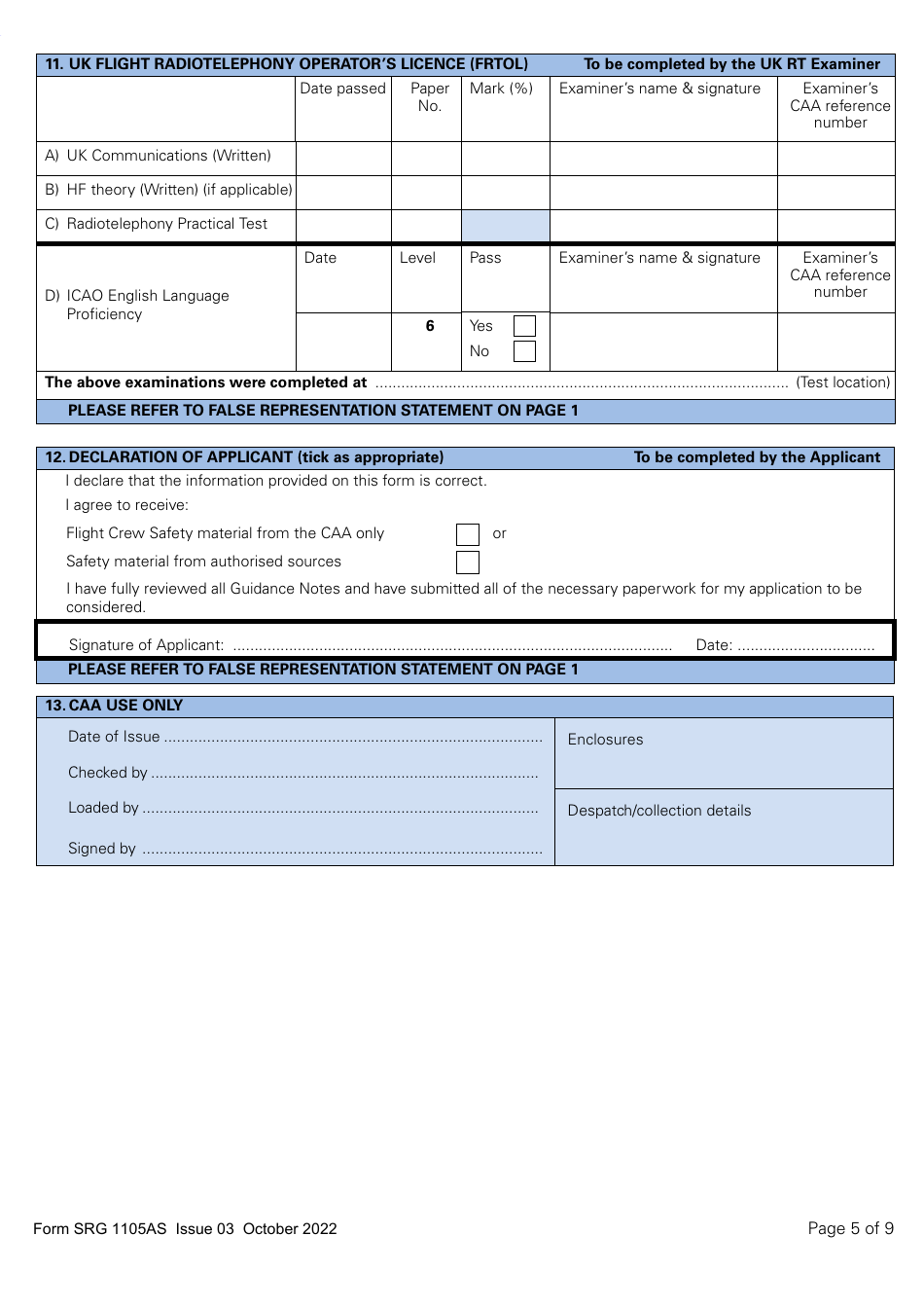 Form SRG1105AS Airship - Application for Part-Fcl Private Pilot Licence - United Kingdom, Page 5
