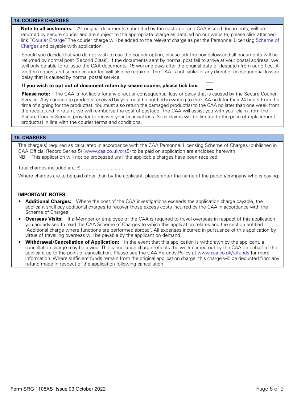 Form SRG1105AS Airship - Application for Part-Fcl Private Pilot Licence - United Kingdom, Page 6