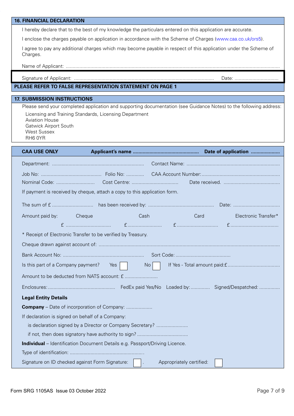 Form SRG1105AS Airship - Application for Part-Fcl Private Pilot Licence - United Kingdom, Page 7