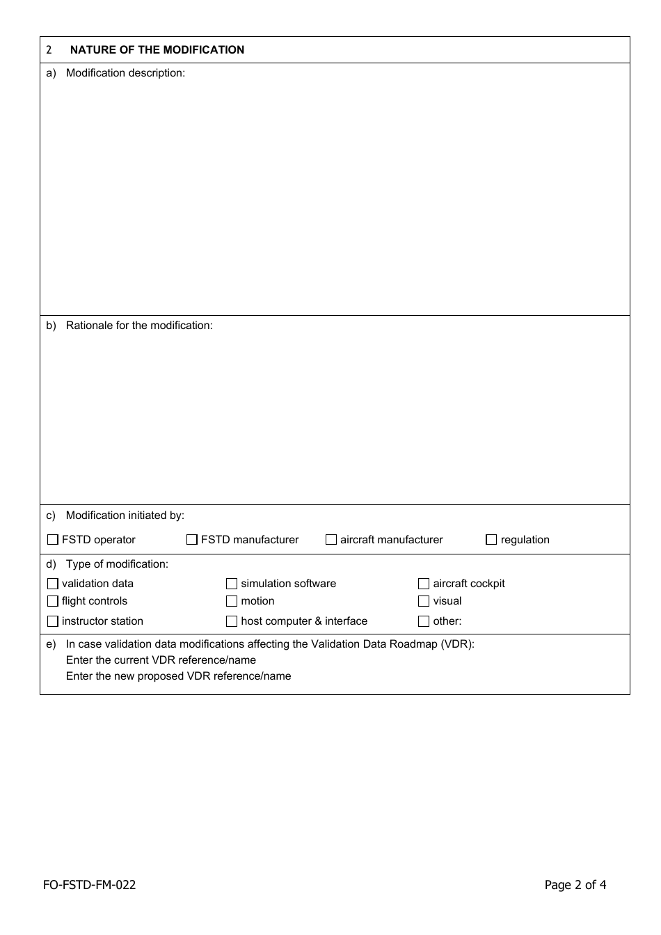 Form SRG2022 Modification Information Sheet for Flight Simulation Training Device (Fstd) Under Regulation (Eu) No 1178 / 2011 as Retained (And Amended in UK Domestic Law) Under the European Union (Withdrawal) Act 2018 Ora.fstd.110 Modifications - United Kingdom, Page 2