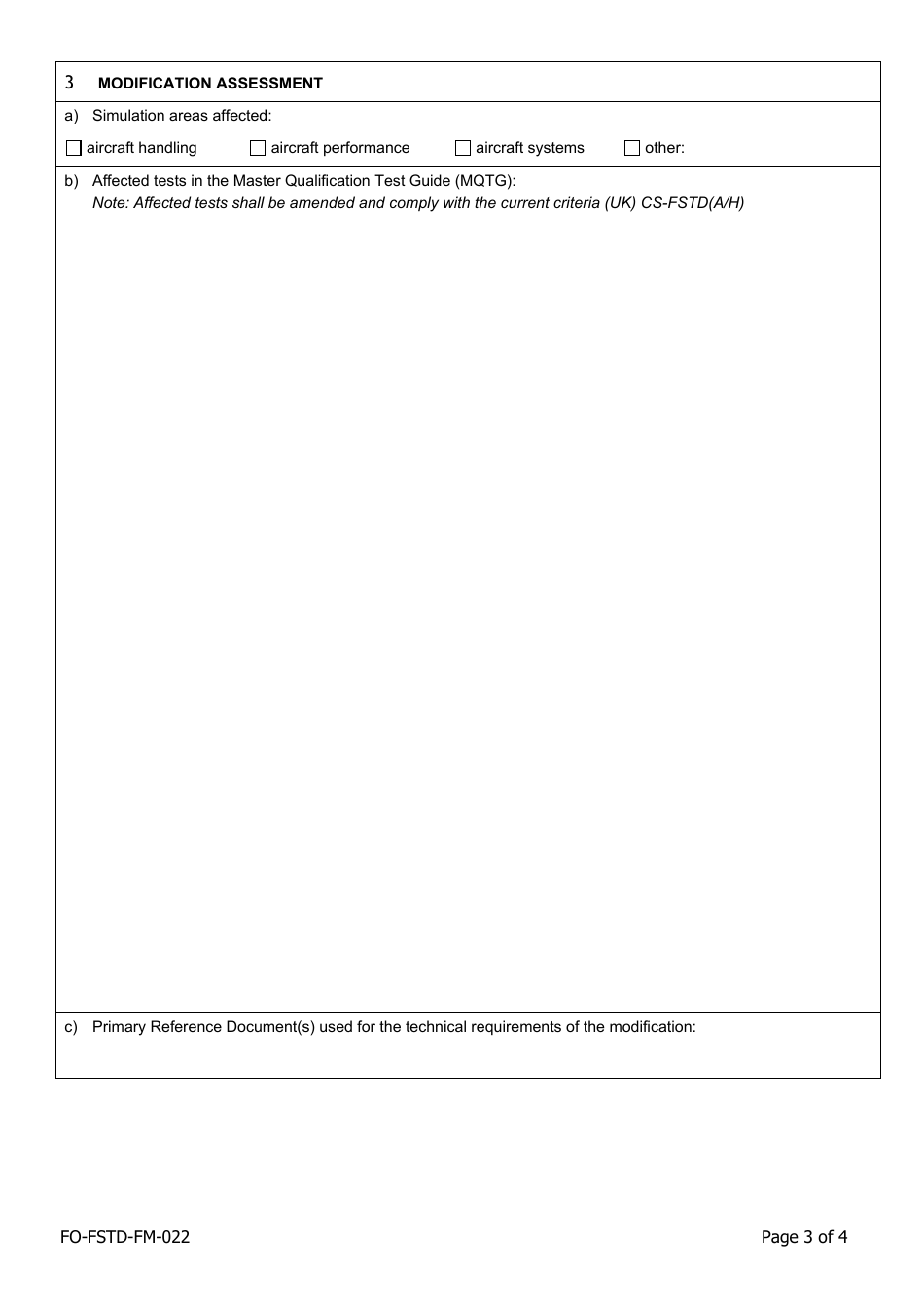 Form SRG2022 Modification Information Sheet for Flight Simulation Training Device (Fstd) Under Regulation (Eu) No 1178 / 2011 as Retained (And Amended in UK Domestic Law) Under the European Union (Withdrawal) Act 2018 Ora.fstd.110 Modifications - United Kingdom, Page 3