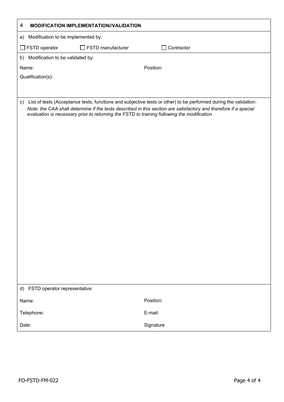 Form SRG2022 Modification Information Sheet for Flight Simulation Training Device (Fstd) Under Regulation (Eu) No 1178 / 2011 as Retained (And Amended in UK Domestic Law) Under the European Union (Withdrawal) Act 2018 Ora.fstd.110 Modifications - United Kingdom, Page 4