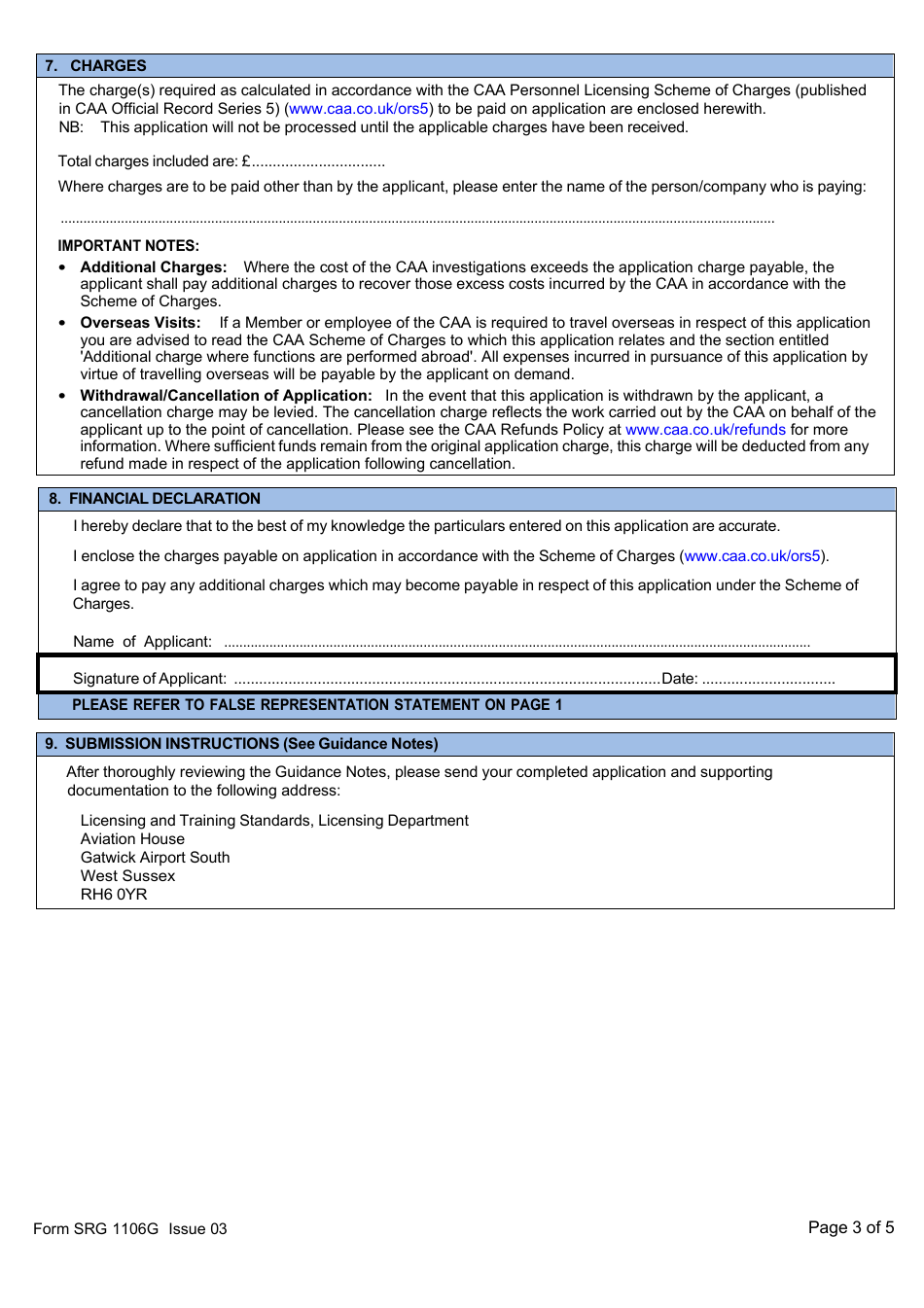 Form SRG1106G Application for Flight Radio Telephony Operators Licence - Glider Pilots Renewal - United Kingdom, Page 3